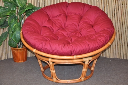 Ratanový papasan 100 cm Cognac polstr vínový