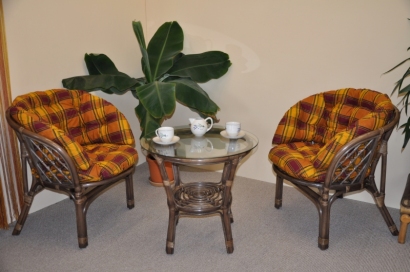 Ratanová sedací souprava Bahama hnědá 2+1, polstr MAXI okrový