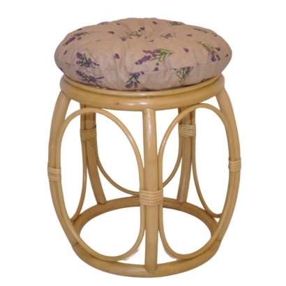 Ratanová taburetka široká medová s polstrem motiv levandule