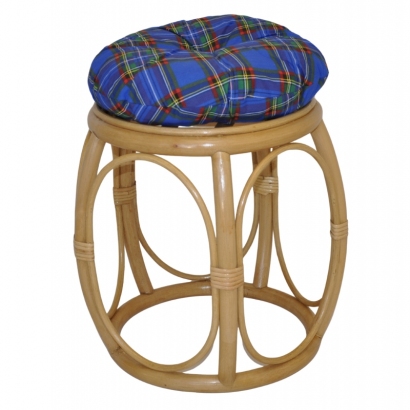Ratanová taburetka široká medová s polstrem modrým