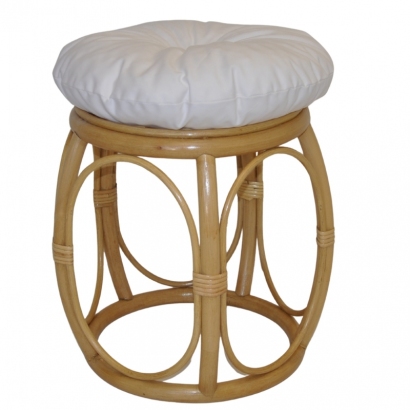 Ratanová taburetka široká medová polstr bílý