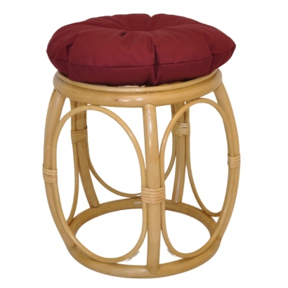 Ratanová taburetka široká medová polstr vínový