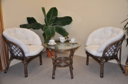 Ratanová sedací souprava Bahama hnědá 2+1, polstr MAXI bílý