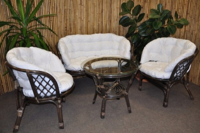 Ratanová sedací souprava Bahama velká hnědá, polstr MAXI bílý