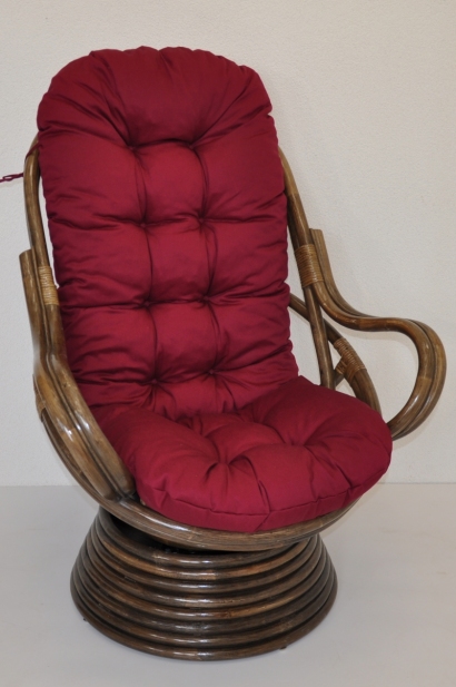 Ratanové houpací křeslo Swivel hnědé vínový polstr