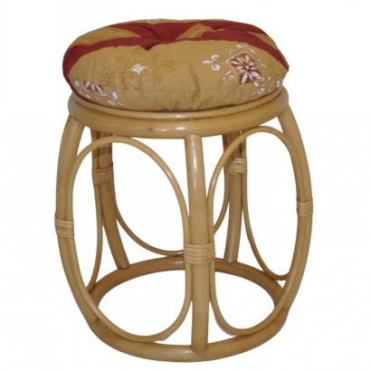 Ratanová taburetka široká medová polstr vínový motiv