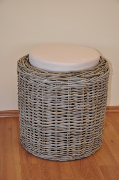 Ratanová taburetka Round ratan kubu polstr béžový