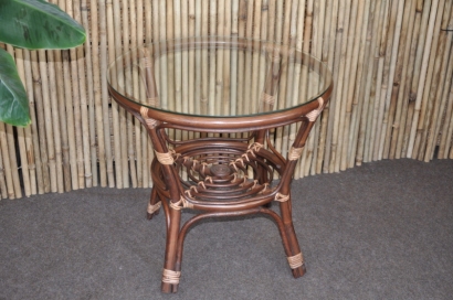 Stolek Bahama světle hnědý se sklem