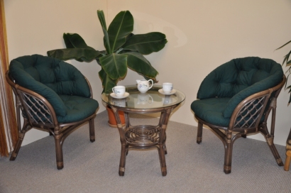 Ratanová sedací souprava Bahama hnědá 2+1, polstr MAXI zelený dralon