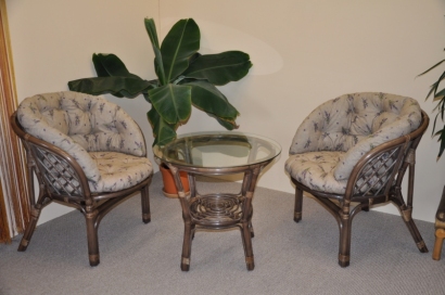 Ratanová sedací souprava Bahama hnědá 2+1, polstr MAXI levandule