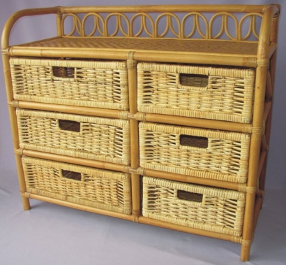 Ratanová komoda 6 zásuvek medová