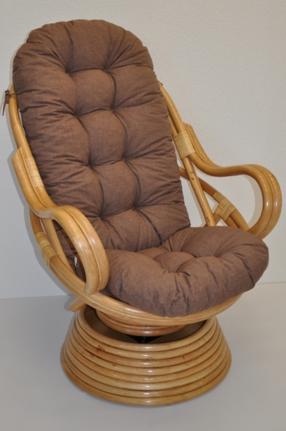 Ratanové houpací křeslo Swivel medové polstr hnědý melír