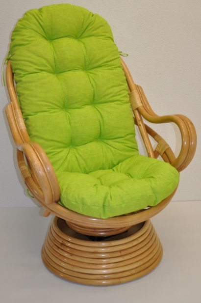 Ratanové houpací křeslo Swivel medové polstr světle zelený melír