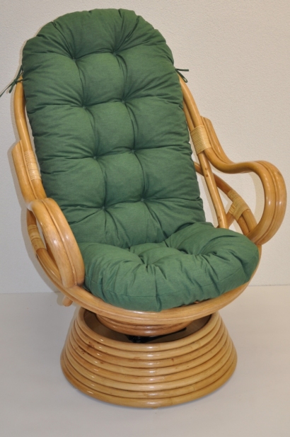 Ratanové houpací křeslo Swivel medové polstr tmavě zelený melír
