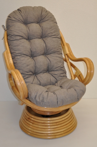 Ratanové houpací křeslo Swivel medové polstr šedý melír