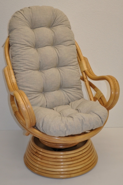 Ratanové houpací křeslo Swivel medové polstr tmavě béžový melír