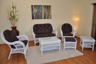 Ratanová sedací souprava Florida bílá - polstry hnědé