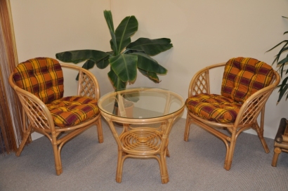 Ratanová sedací souprava Bahama malá medová okrové polstry