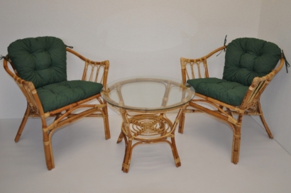 Ratanová sedací souprava Subaliu - polstry tmavě zelený melír