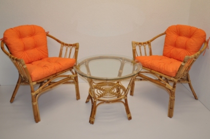 Ratanová sedací souprava Subaliu - polstry oranžový melír