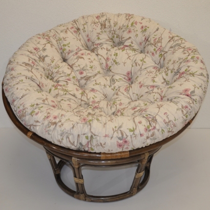 Ratanový papasan 110 cm hnědý polstr motiv ptáci