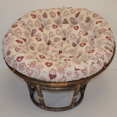 Ratanový papasan 110 cm hnědý polstr motiv červená srdce