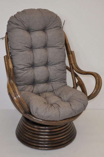 Ratanové houpací křeslo Swivel hnědé polstr šedý melír