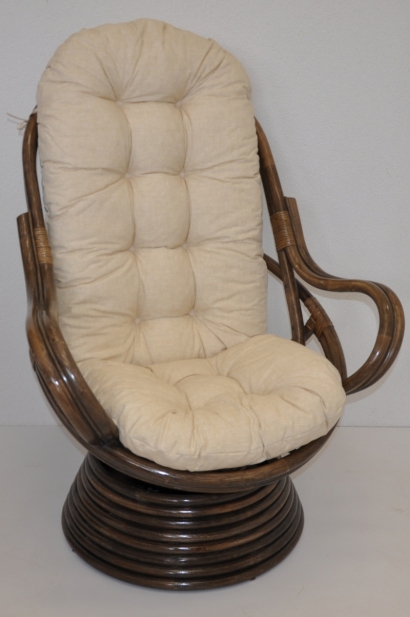 Ratanové houpací křeslo Swivel hnědé polstr světle béžový melír