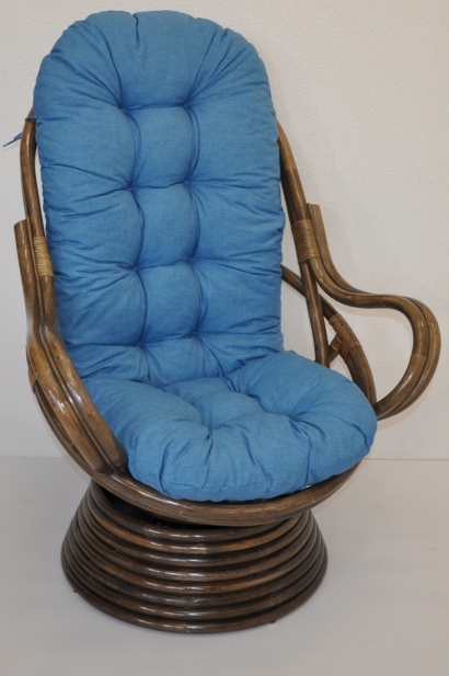 Ratanové houpací křeslo Swivel hnědé polstr tyrkysový melír