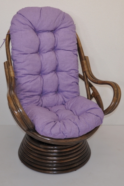 Ratanové houpací křeslo Swivel hnědé polstr fialový melír