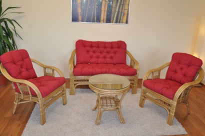 Ratanová sedací souprava Rio De Janeiro medová polstry vínový melír