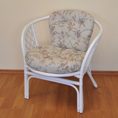 Ratanové křeslo Bahama bílé polstr motiv ptáci