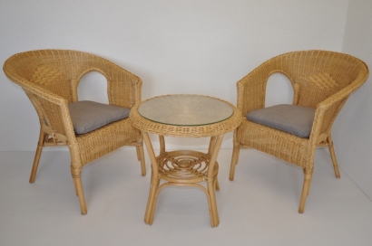 Ratanová sedací souprava Fabion medová polstry šedý melír