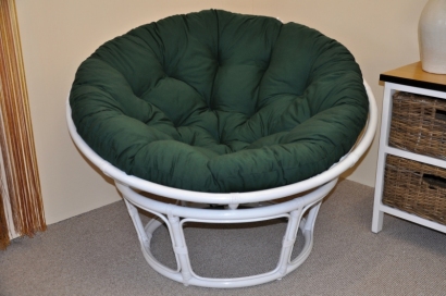 Ratanový papasan 100 cm bílý, polstr zelený dralon