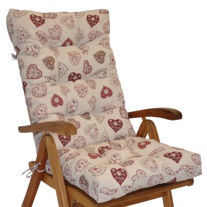 Polstr na teakové zahradní křeslo vysoké - látka motiv červená srdce