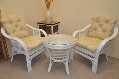 Ratanová sedací souprava Rio De Janeiro 2+1 bílá polstry béžový melír