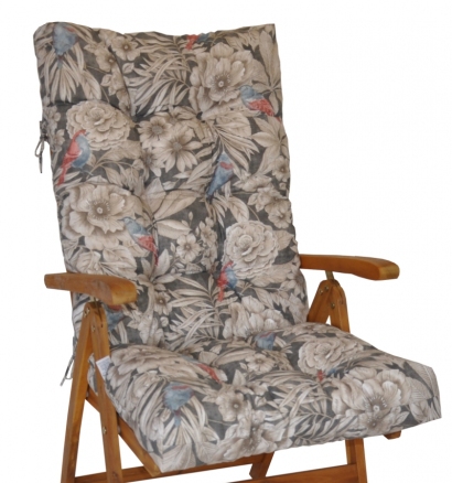 Polstr na teakové zahradní křeslo vysoké - motiv ptáci na tmavé