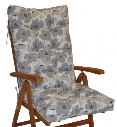 Polstr na teakové zahradní křeslo vysoké - vlčí máky šedé