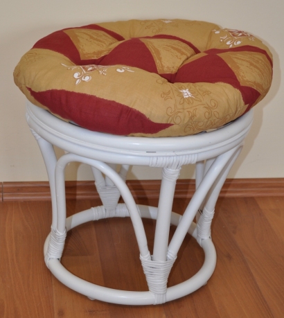 Ratanová taburetka velká bílá polstr vínový motiv