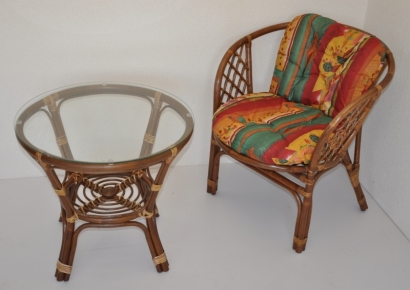 Ratanová sedací souprava Bahama 1+1 hnědá, polstr červený