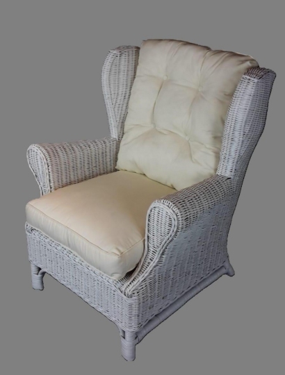 Ratanové křeslo ušák bílé polstr bílý FL