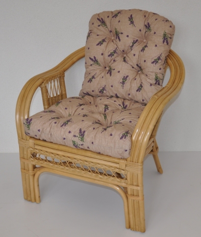 Ratanové křeslo Rio De Janeiro medové - polstr motiv levandule