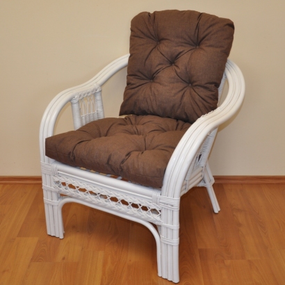 Ratanové křeslo Rio De Janeiro bílé - polstr hnědý melír