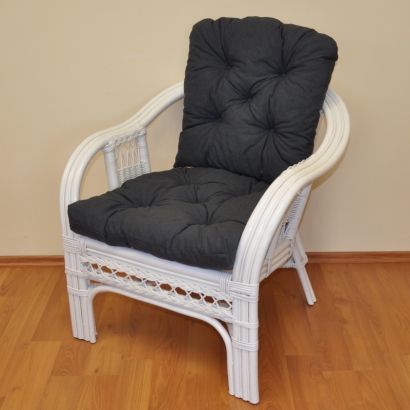 Ratanové křeslo Rio De Janeiro bílé - polstr tmavě šedý melír