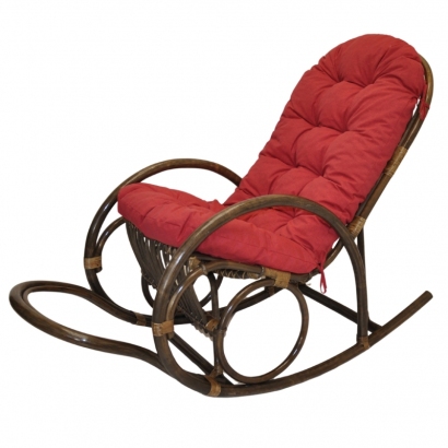 Ratanové houpací křeslo Jenaira hnědé polstr vínový melír