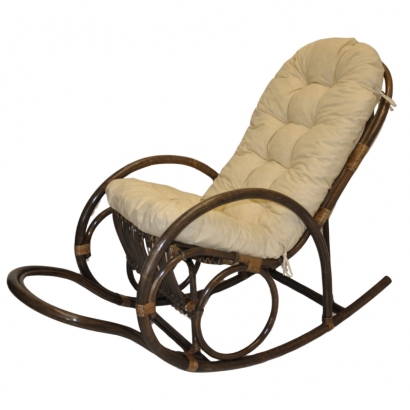Ratanové houpací křeslo Jenaira hnědé polstr světle béžový melír