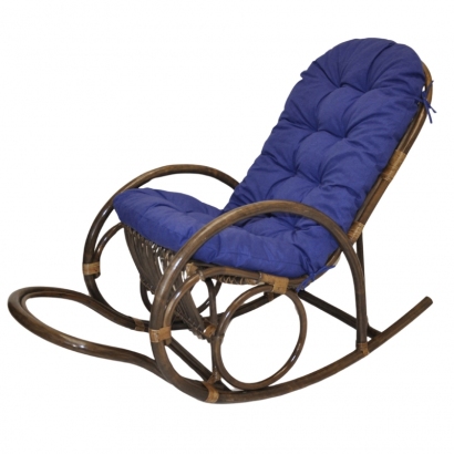 Ratanové houpací křeslo Jenaira hnědé polstr modrý melír