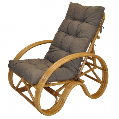 Ratanové křeslo polohovací medové polstr šedý melír