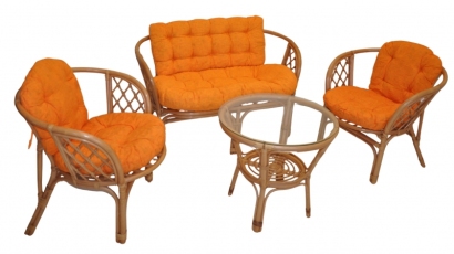 Ratanová sedací souprava Bahama tmavý med velká polstry oranžový melír