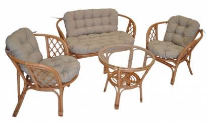 Ratanová sedací souprava Bahama tmavý med velká polstry tmavě béžový melír